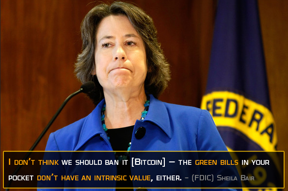 FDIC Sheila Bair in support of Bitcoin