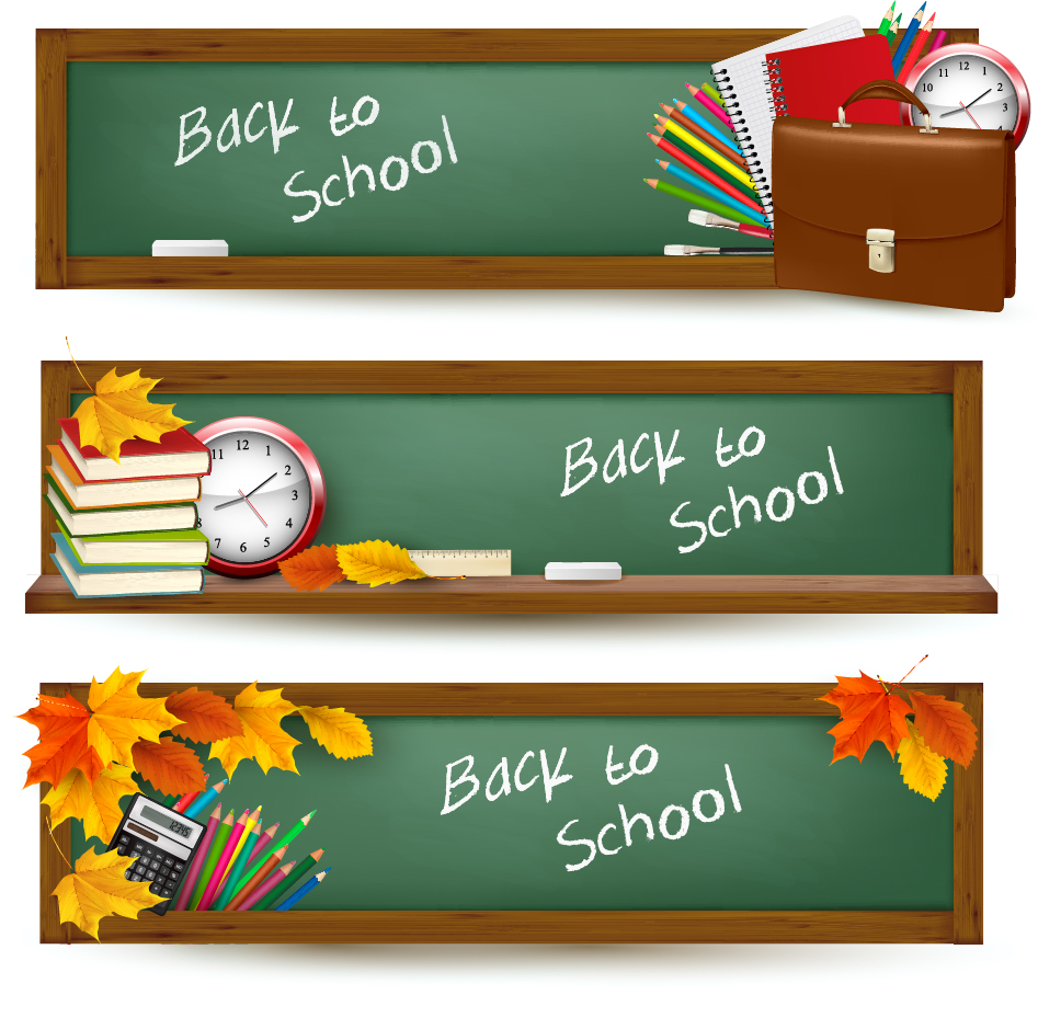 Free Vector がらくた素材庫 学校の黒板と文房具のバナー School Banner Templates With Blackboard And Some Stationery イラスト素材