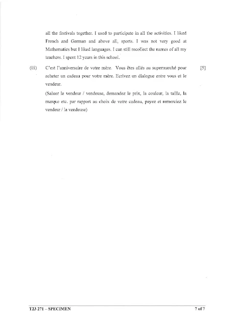 ICSE Class 10 French Specimen Paper 2022