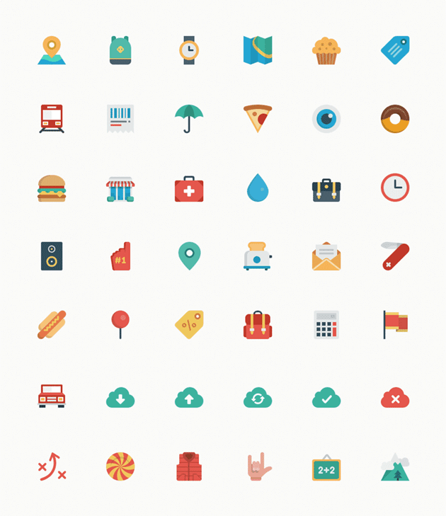 カラフルなフラットデザインアイコンが合計54種類