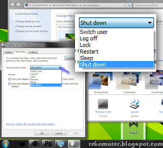 Cara mudah merubah power button action pada windows 7