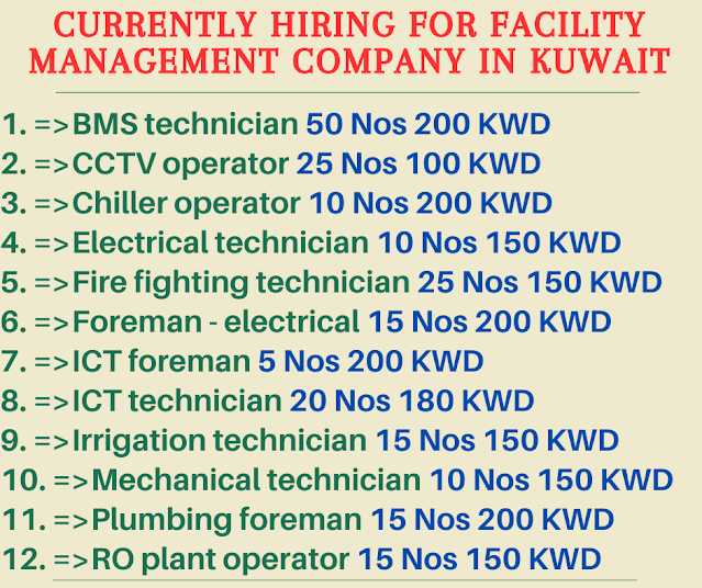 Currently Hiring for Facility Management company in Kuwait