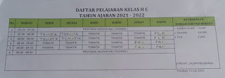 Daftar Pelajaran Kelas 2C TA 2021-2022 SDN 020 Tarakan