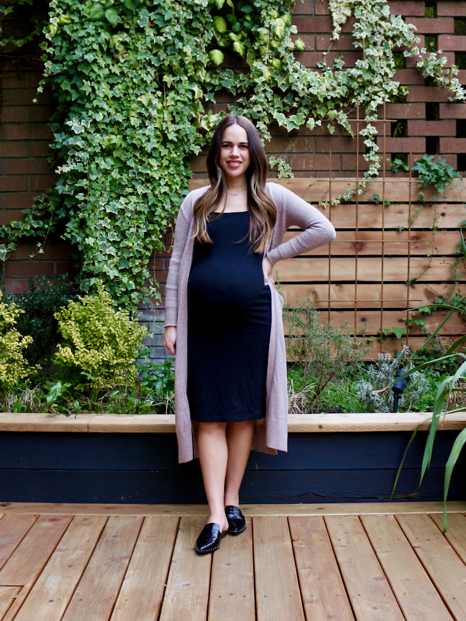 Jules in Flats - Bodycon Midi Dress with Duster Cardigan (Business Casual Workwear on a Budget)