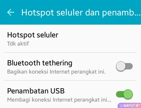 Aktifkan Penambatan USB - Cara Menampilkan Layar HP ke Laptop