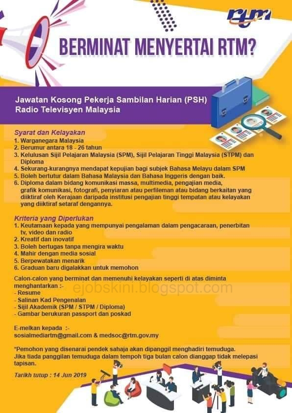 Jawatan Kosong Radio Televisyen Malaysia (RTM) – Tarikh 