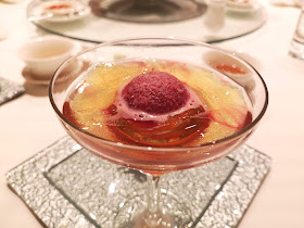 Chilled Flower Tea Jelly with Rosella Sorbet