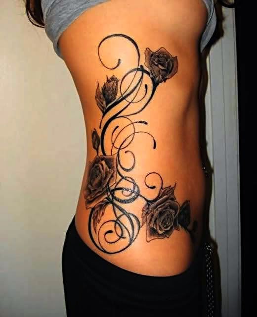 Women Hip Flower Design Tattoo, Women With Flower Tattoo On Hip, Women Hip With Stylish Flowers Tattoo, Women, Flower, Parts,