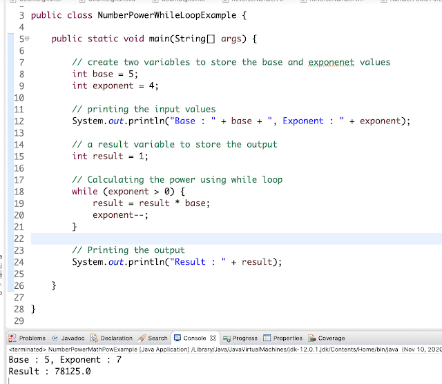 Java Program to Calculate the Power of a Number With Examples