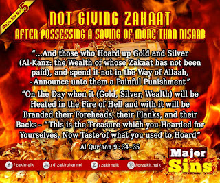 MAJOR SIN. 5.2. NOT GIVING ZAKAAT: After Possessing a Saving of more than Nisaab | Kabira Gunah