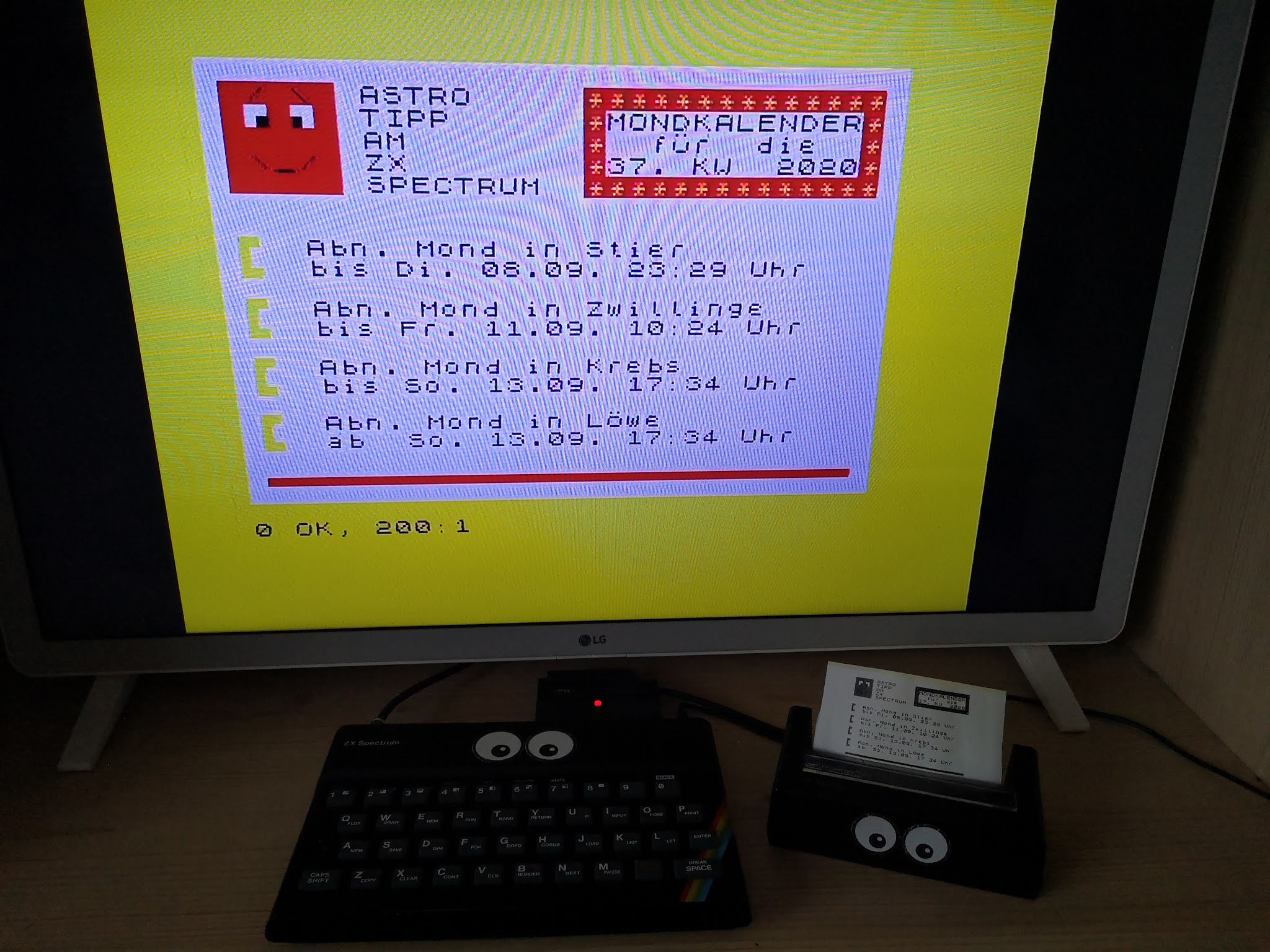 Mondkalender dieser Kalenderwoche am ZX Spectrum und ZX Printer