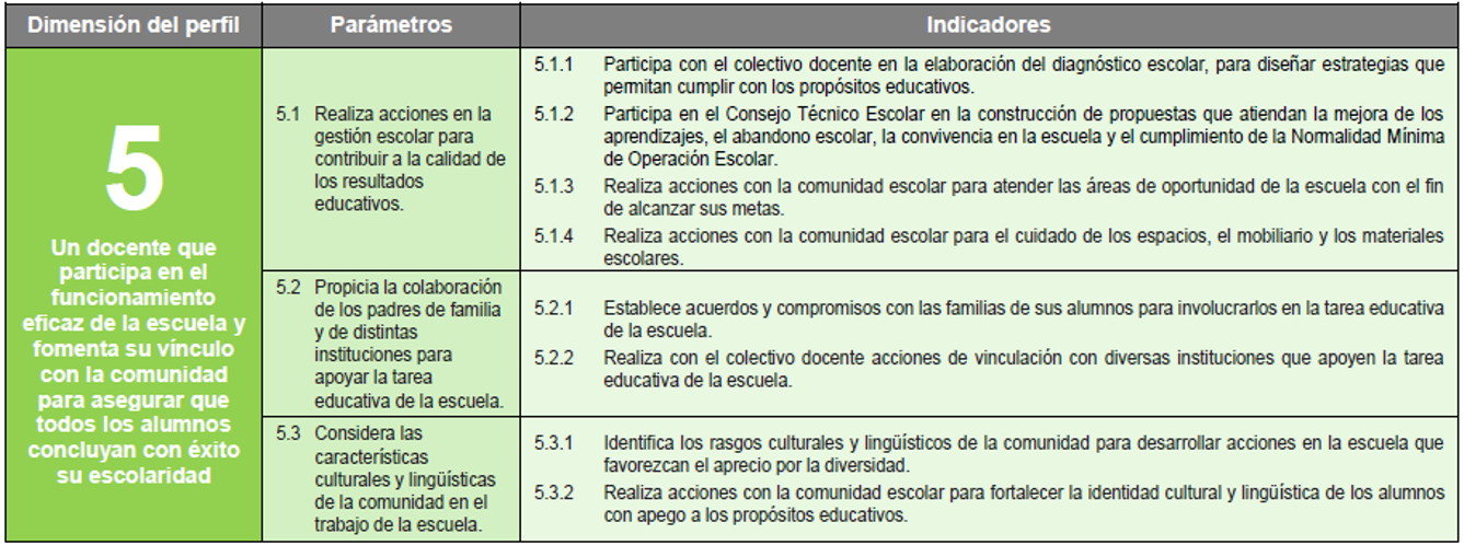 Quinta dimensión del perfil de preescolar