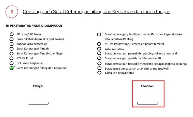 bagian 3 : pilih persyaratan yang dilampirkan dan tanda tangan