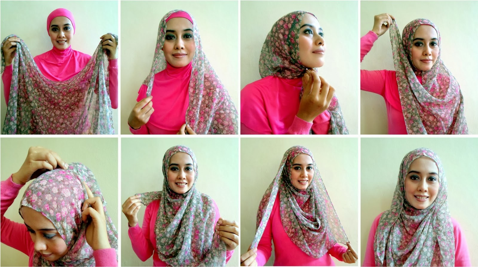Tutorial Hijab Pashmina Motif Bunga Rekanhijab