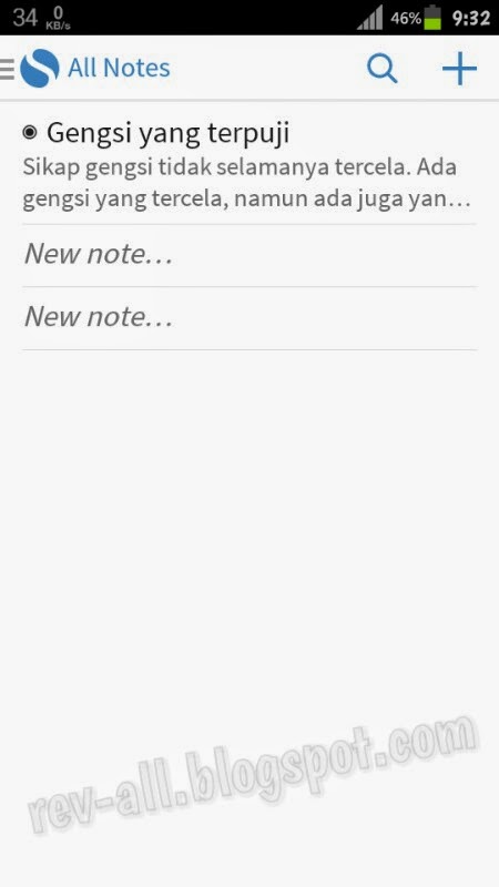 Tampilan Utama Simplenote - aplikasi notepad kecil ringan dan simpel untuk android 4.0.3 dan ke atas support cloud(rev-all.blogspot.com)