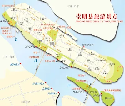 長江河口の島ー崇明島、長興島、横沙島の地図