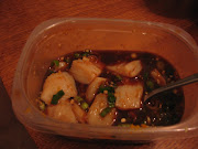 . soy sauce, garlic, ginger, brown sugar, mandarin zest, 2 scallions, . (scallops)