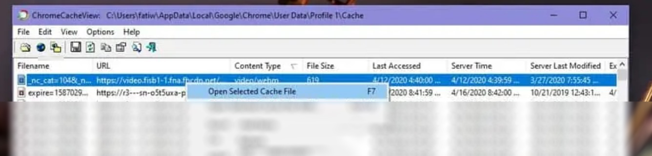 عرض مجلد الـ cache عن طريق برنامج ChromeCacheView