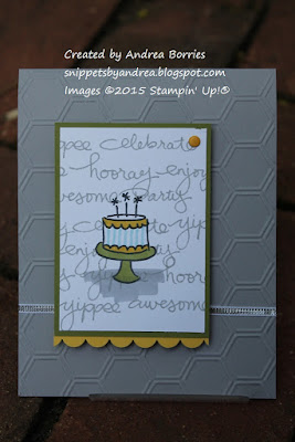 Birthday card made with Endless Birthday Wishes stamp set. Stamp the words to create a background and add the cake as the focal point.