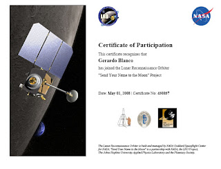 Certificado de envío de nombre para la misión LRO a la Luna