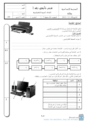 فرض تأليفي 1 تربية تكنولوجية سنة 7 الثلاثي الأول, تربية تكنولوجية  pdf  سنة سابعة مراجعة تربية تكنولوجية سنة سابعة  سنة 7 أساسي, تكنيك سابعة