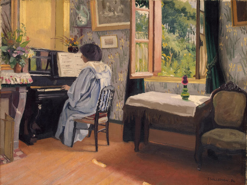 Woman at a Piano (Oil on Canvas, 1904, Hermitage Museum - Genre Painting, Interiors) by Felix Vallotton