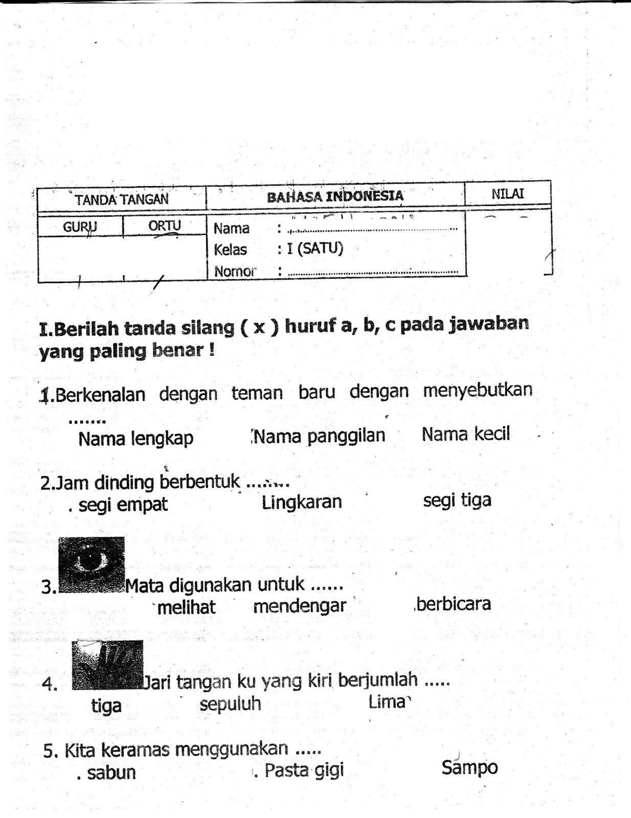 Matapelajaran Bahasa Indonesia SD Kelas 1 Semester Ganjil TA 2014 2015 Kurikulum 2013