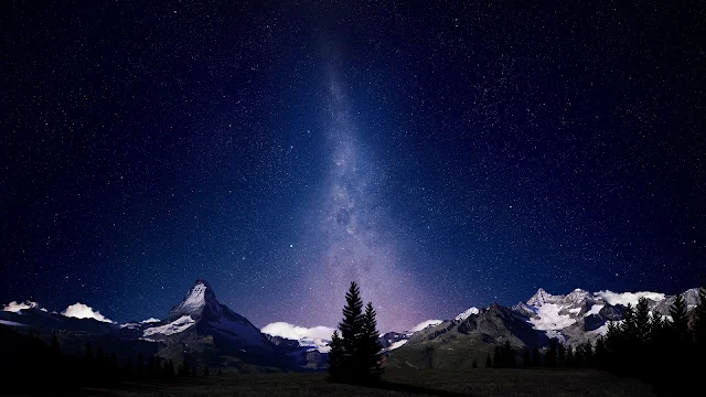 Natureza Galáxia Montanhas Céu Estrelado