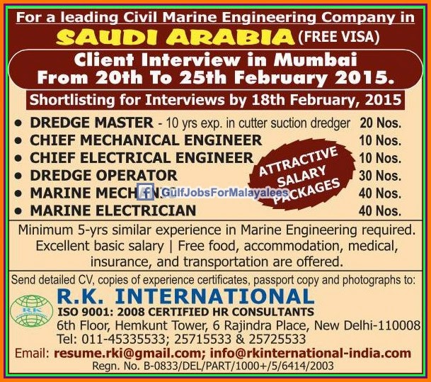 Free visa for Marine Engineering Company KSA Jobs