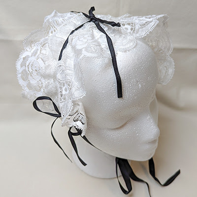 Marble Gathered Lace Frill Headdress (Small) (2020) White x Black