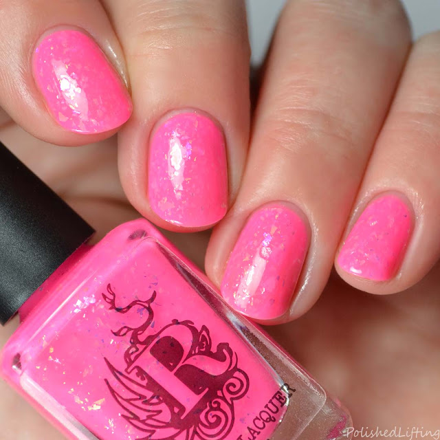 neon pink flakie nail polish