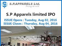 S.P Apparels IPO open on August 2, 2016 : Price Band Rs. 258 - Rs. 268