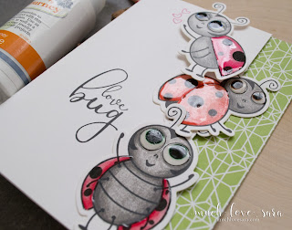 This cute card features fun ladybugs along the edge of the card front.  Using the Bug Love stamp set from Fun Stampers Journey - a Journey Rewards Exclusive set that you can earn for FREE with an order of $150 or more.  