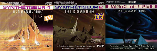 Quelques covers des albums compilations Synthétiseur, qui existaient dans les années 80 et 90.