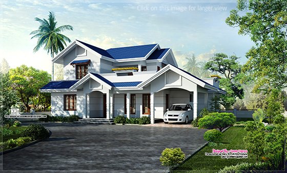 Blue roof villa elevation