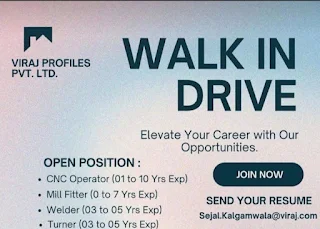 Viraj Profiles Pvt Ltd ITI Jobs Campus Placement Walk-In Drive for CNC Operator, Mill Fitter, Welder, And Turner Posts
