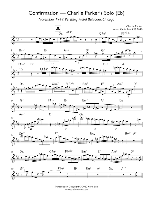 Charlie Parker Solo Transcription "Confirmation" (Pershing Hotel 1949) Page 1