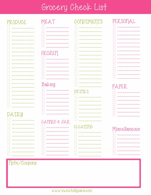 sweet silly sara blank grocery shopping list printable