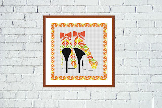 Orange high heels cross stitch pattern - Tango Stitch