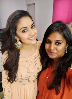 Keerthy Suresh in Pink Dress with Cute and Awesome Lovely Smile with Vavveti Usha Selfie