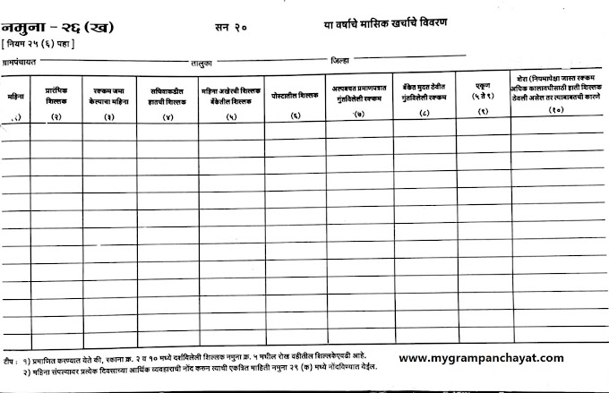 ग्रामपंचायत नमुना नं 26 ख :- खर्चाचे मासिक विविरण