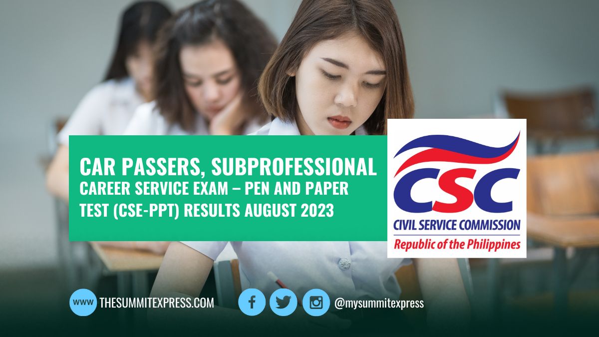 CAR Passers SubProfessional: August 2023 Civil Service Exam results CSE-PPT