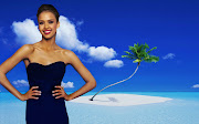 The beach wallpaper is going to be the background and Jessica on the . (alba)