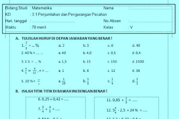 Soal Evaluasi Matematika Kelas 5