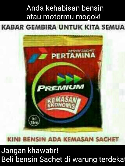 Gambar lucu banget - sebuah bensin Sachet