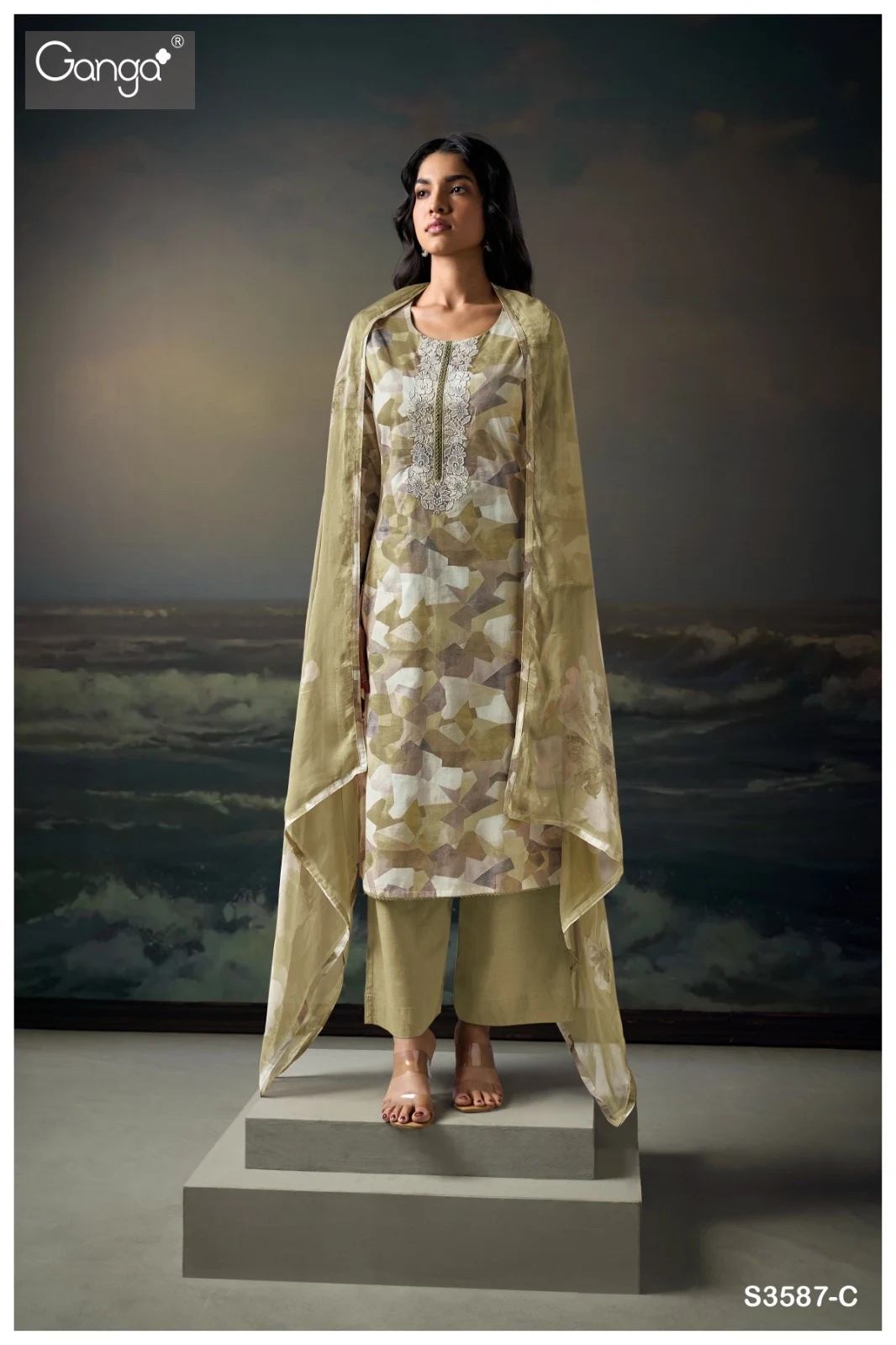 Aarvika 4587 Ganga Premium Cotton Embroidery Pant Style Suits