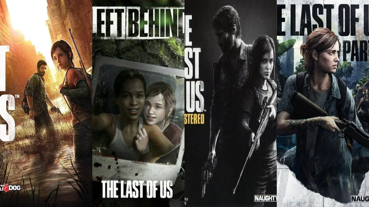 Illustration showing the evolution of The Last of Us game covers from previous editions to the 2023 version