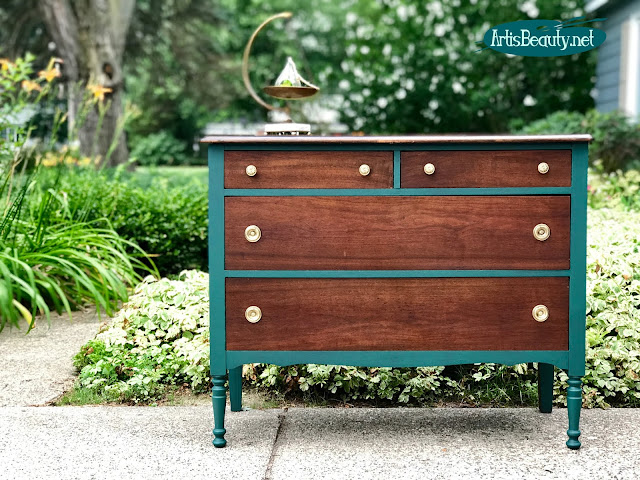 Westminster Green Vintage Dresser Makeover using General Finishes Milk Paint