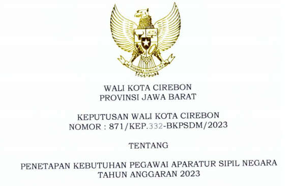 Penetapan Rincian Formasi Kebutuhan ASN PPPK Kota Cirebon Provinsi Jawa Barat (JABAR) Tahun Anggaran 2023 pdf