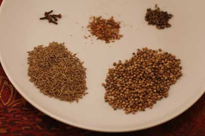 coriander, cumin, cloves, cinnamon, cardamom